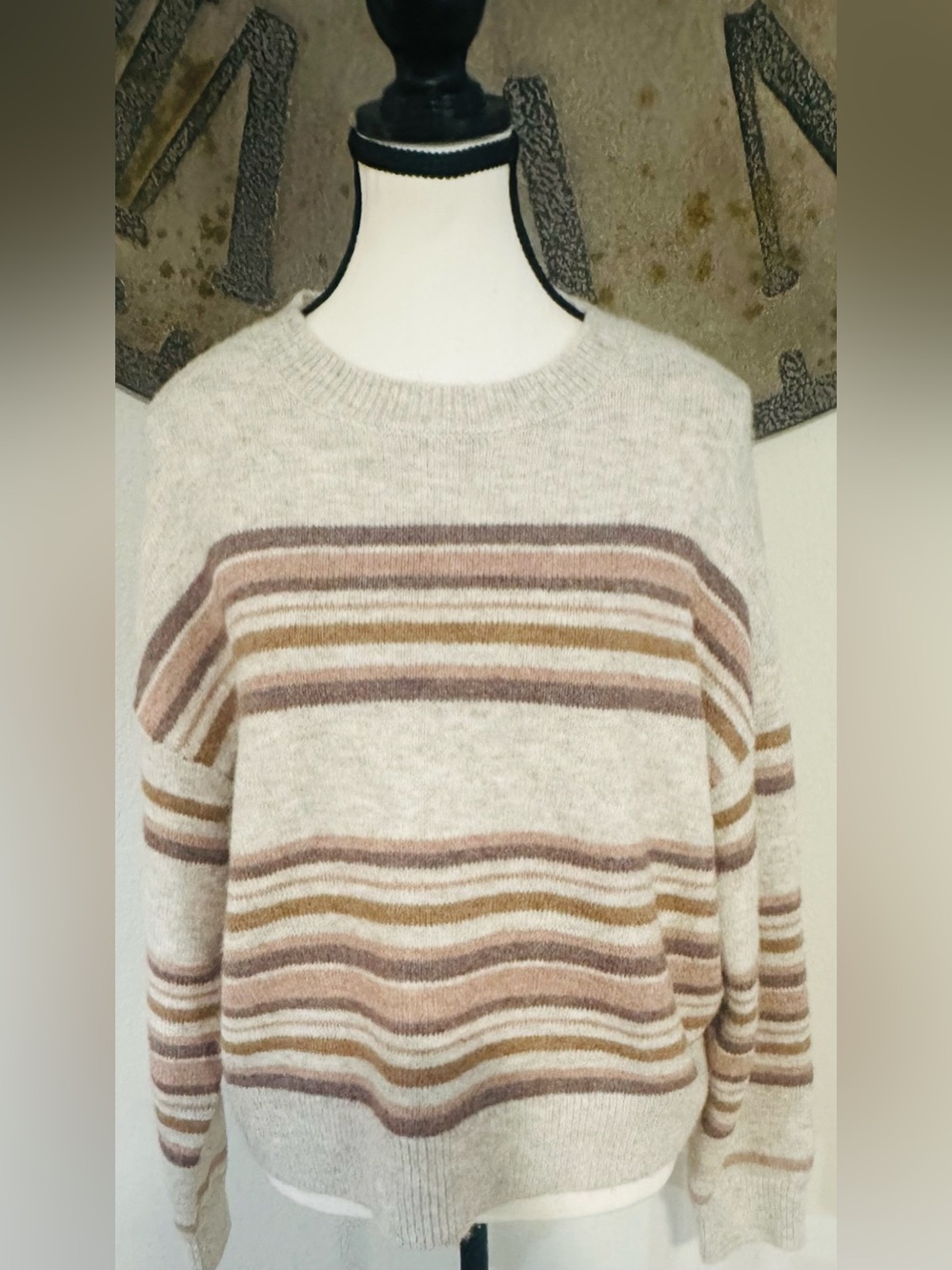 Thread & Supply Striped Crewneck Sweater - Cream, Taupe & Brown